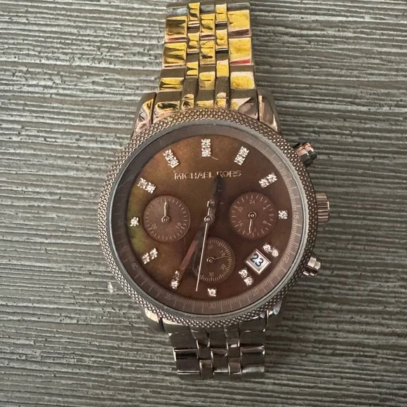 Michael Kors Gold and Brown Chronograph Watch - Picture 1 of 2